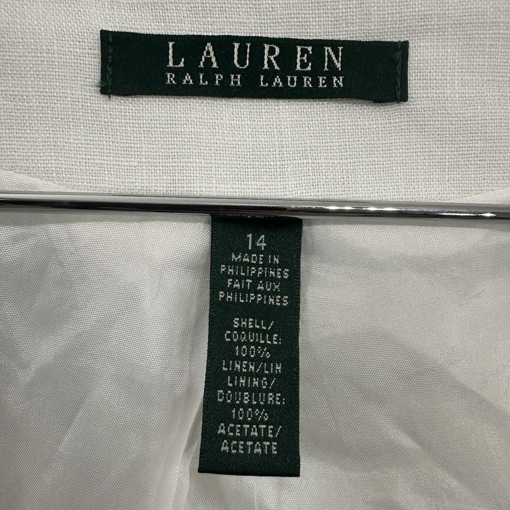 Lauren Ralph Lauren White Linen Blazer Career Minimalist Women's Size 14 - READ - Picture 14 of 16